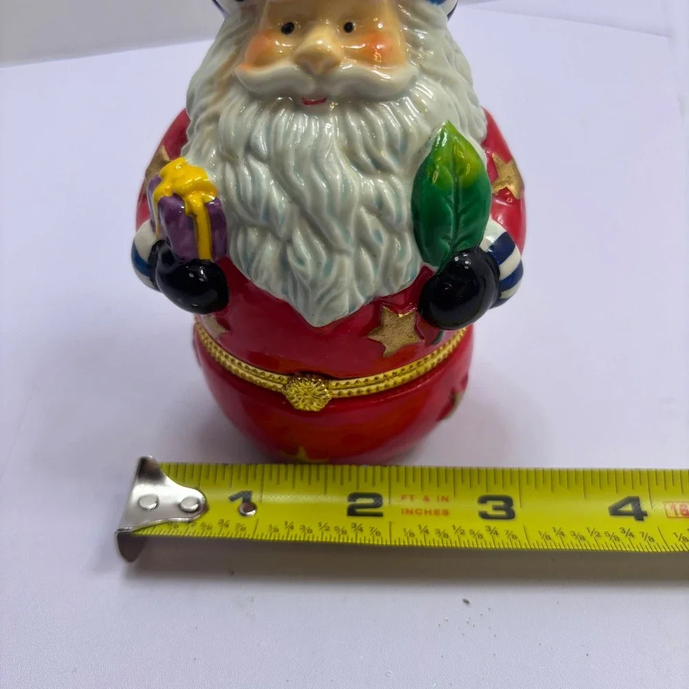 Vintage Santa Claus Hinged Trinket Box Ceramic Christmas Figurine Red Gold 4.5